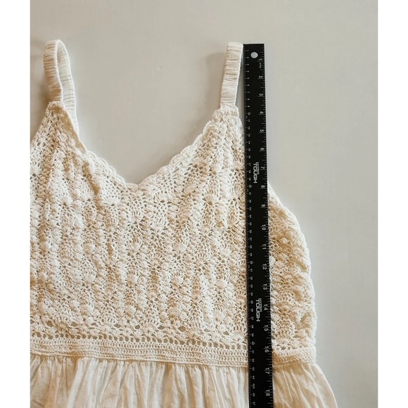 Ulla Popken Midi Sun Dress Sz 16/18 Crochet Smocking White Cotton Cottage Casual - Picture 7 of 10